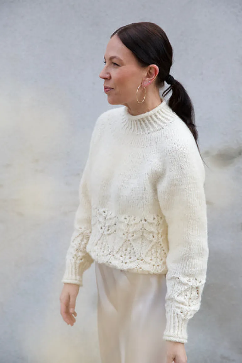 Blanc de Blancs Sweater by Leeni Hoimela, in english