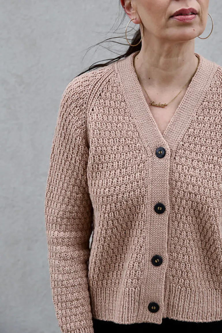 Rosé Cardigan by Leeni Hoimela, in english