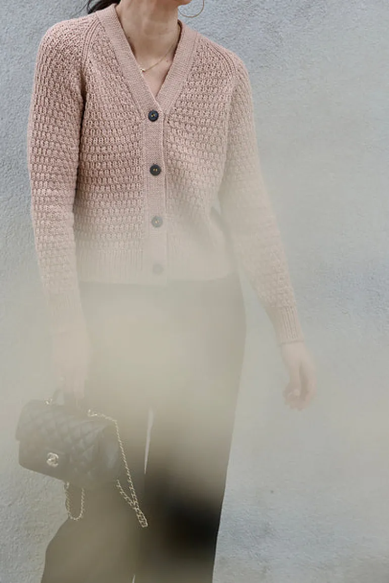 Rosé Cardigan by Leeni Hoimela, in english