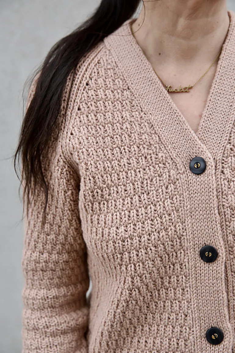 Rosé Cardigan by Leeni Hoimela, in english