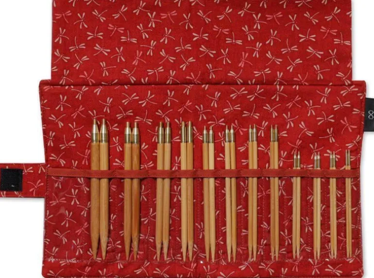 Seeknit Shirotake Nordic ML-setti bambuiset vaihtopäät ja kaapelit 3,50-10 mm, punainen neidonkorentokuosi