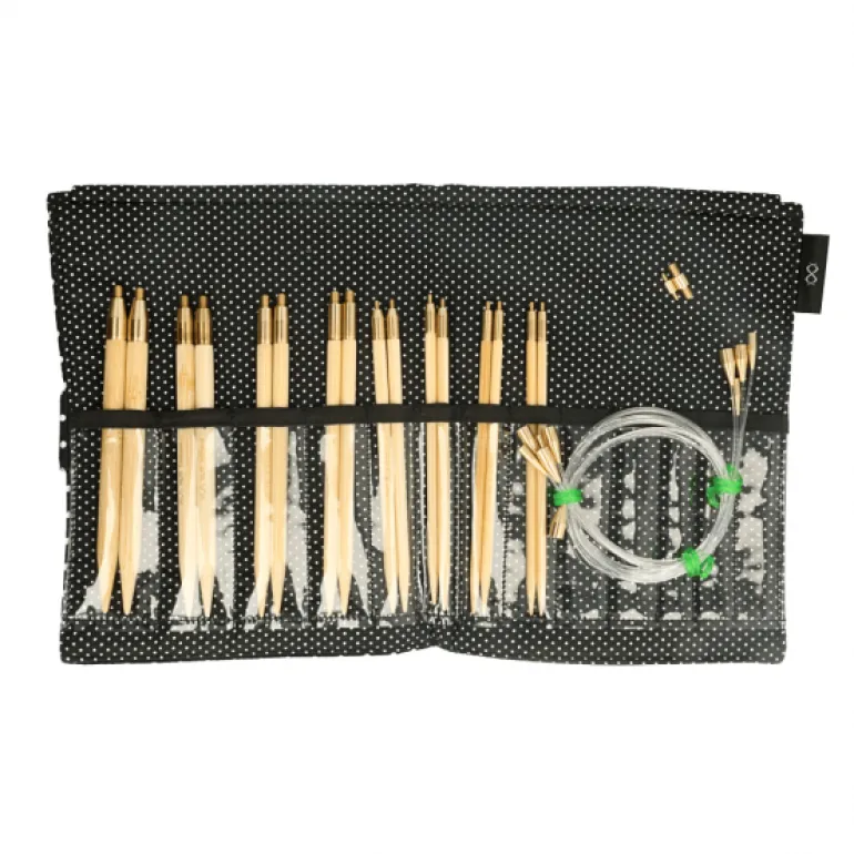 Seeknit Shirotake Nordic ML-setti bambuiset vaihtopäät ja kaapelit 3,50-10 mm, musta
